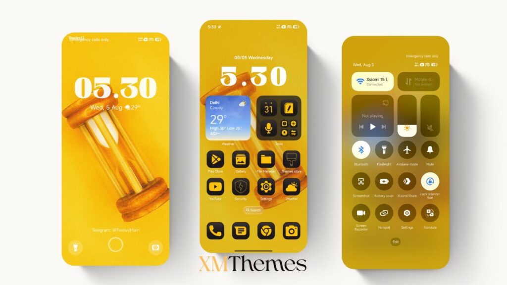 Yellow Hourglass HyperOS Theme for Xiaomi and REDMI Phones 1 XMThemes Best Xiaomi Themes 8 Yellow Hourglass HyperOS Theme