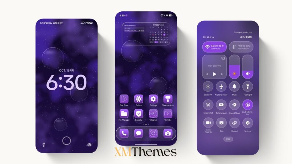 XMThemes Best Xiaomi Themes 49 Purple Real Glass HyperOS Theme
